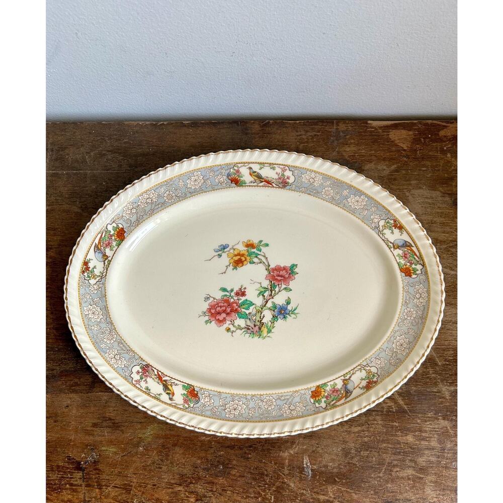 Vintage Old English Johnson Bros. China Platter | Oval Gold Floral Dish